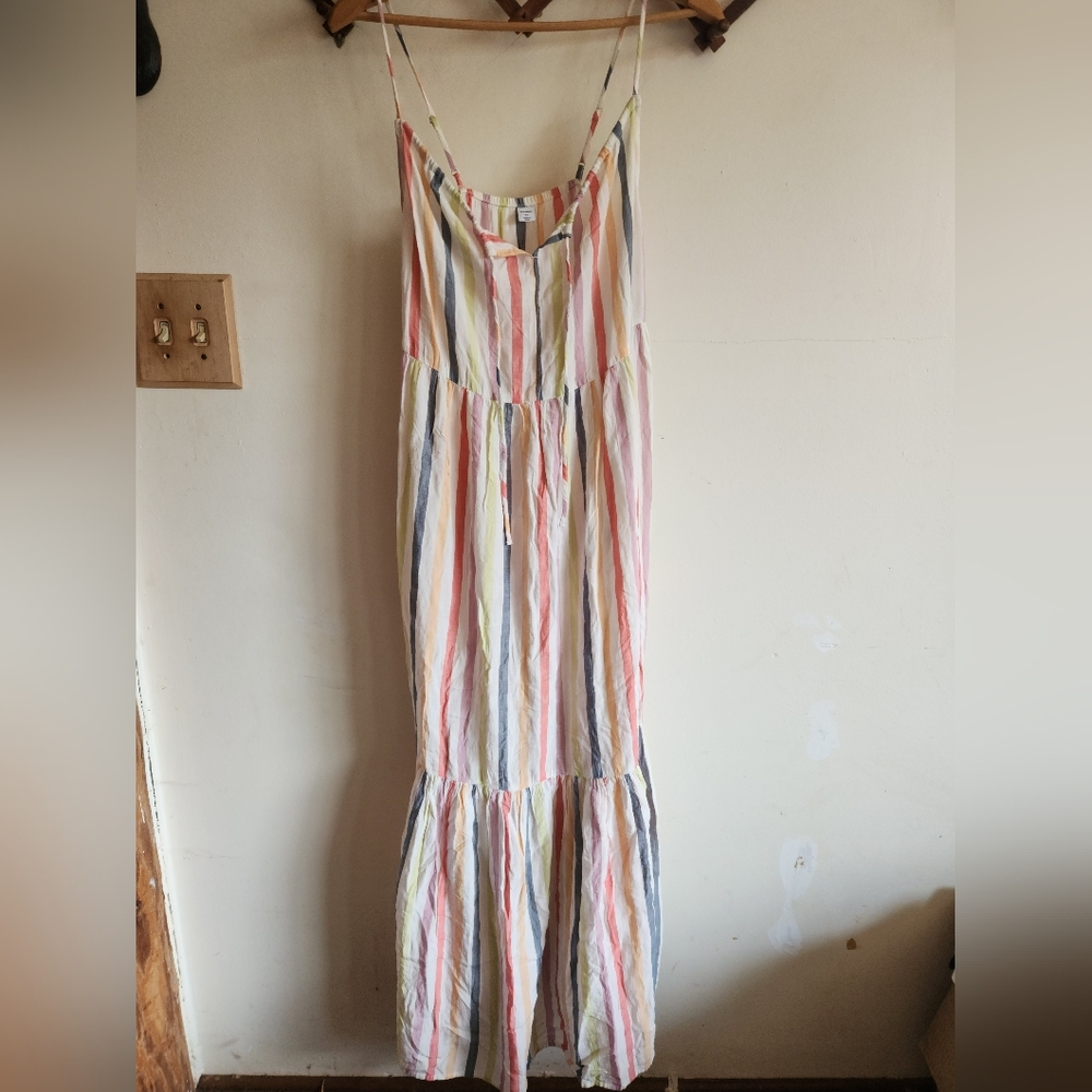 Nwt Old Navy Sriped Multicolor Spaghetti Strap Maxi Dress Tiered Xs